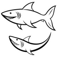 sharks on white background, illustration line art vector