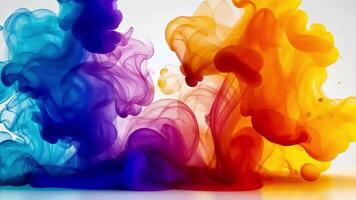 Abstract colorful paint swirls in motion with a white background. video