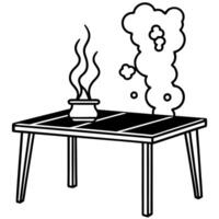 dark empty wooden table with smoke float up on dark wall background free space for your decoration, vector