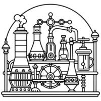 scientist laboratory in steampunk look style with high details abd beautiful vintage tone collor vector