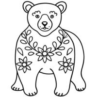 hand-drawn bear with floral patterns, illustration line art vector