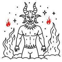 demon from hell with burning red glowing flames and particles in mystical place, vector
