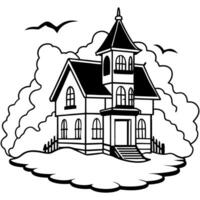 old house in the fog isolated on a white background haunted mansion isolated transparent spooky vector