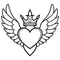 a heart with wings and a crown, illustration line art vector