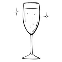 glass of sparkling wine, illustration line art vector