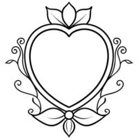a whimsical floral pattern surrounding a heart-shaped mirror, illustration line art vector