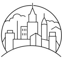 abstract single-line cityscape, illustration line art vector