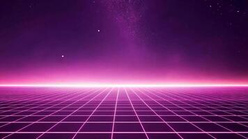 Futuristic pink and purple grid pattern background with glowing lines and stars. video