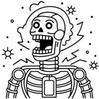 dark robotic skeleton science fiction screaming robot skull connected to a computer core neural vector