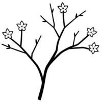 a black and white illustration of three big sakura branches bold and easy line, illustration vector