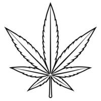green cannabis leaf without background, illustration line art vector
