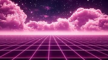 Abstract background with pink clouds and a glowing grid pattern. video