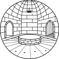 basement interior with stone floor - medieval european basement interior, with round ceiling and vector