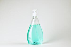 Macro photography of disinfectant bottle isolated on white background photo