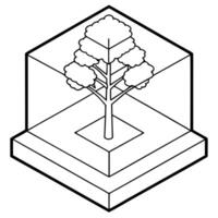 isometric blueprint tree, illustration line art vector
