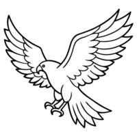 a soaring eagle with wings fully spread, each feather defined by thin, precise lines, vector