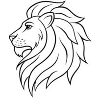 a majestic lions head in side profile, with flowing mane in intricate, thin lines, vector