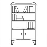 coloring shelf with books, illustration line art vector