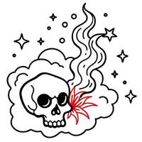 red smoke with skull in smoke and shiny glitter particles abstract background, ai, vector