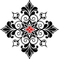 an image of a black and white floral pattern on a white background with a red, art panel for vector