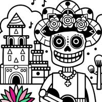 day of the dead street festival, cartoon style, vivid, colourful, macabre, surreal, superb, vector