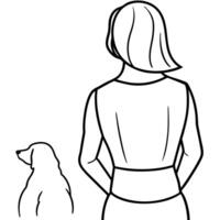 back view of a lady with a dog, illustration line art vector