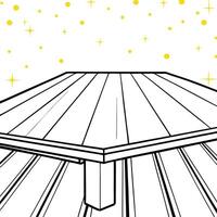 empty wood table top on blur light gold bokeh of cafe restaurant, illustration line art vector