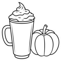 pumpkin spice latte, iced coffee background photo, illustration line art vector