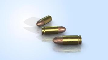 3D Bullets Fallen on a Reflective Floor. Bullets 3D Animation. Gunshot. 4K video