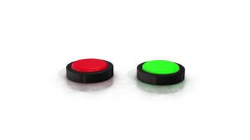 3D Red and Green Push Buttons on a White Reflective Floor. ON and OFF Buttons. video