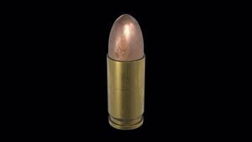 3D Bullet Rotating on a Transparent Background. Seamless Loop. 4K video