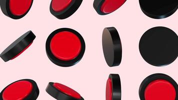 3D Red Push Buttons Falling Animation. Red Switch Buttons 3D. 4K video