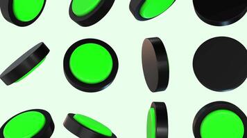 3D Green Push Buttons Falling on a Light Background. Green Switch Buttons. 4K video