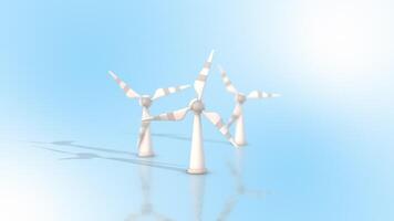 3D Spinning Wind Turbines on a Reflective Floor. Windmill Farm 3D Animation. 4K video