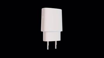 3D Charger Adapter Rotating on a Transparent Background. Seamless Loop. 4K video