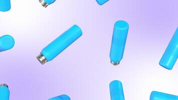 3D Water Bottles Falling Against a Light Background. Steel Water Bottle. 4K video