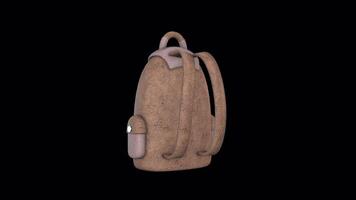 3D School Bag Rotating on a Transparent Background. Seamless Loop. Backpack. 4K video