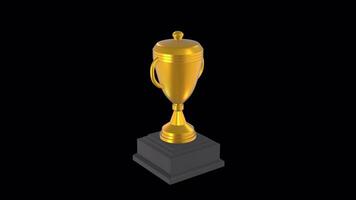 3D Golden Trophy Icon Rotating on a Transparent Background. Seamless Loop. 4K video