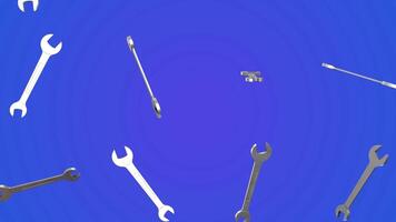 Spanner 3D Falling on a Blue Background. Wrench 3D Animation. Tools 3D. 4K video