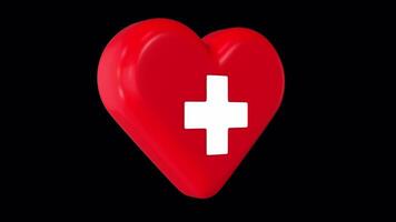 3D Heart with Cross Symbol Rotating on a Transparent Background. Seamless Loop. 4K video