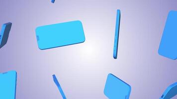 3D Mobile Phone Icons Falling on a Light Background. Mobile Phone 3D Animation. 4K video