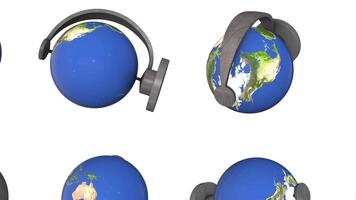 3D Globes Falling on a White Background. Earth Map 3D Animation. 4K video