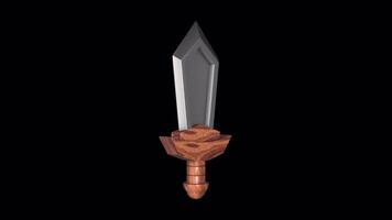 3D Gaming Sword Rotating on a Transparent Background. Seamless Loop. 4K video