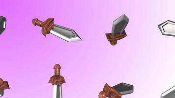 3D Sword Icon Falling on a Light Background. Gaming Swords Falling Animation. 4K video