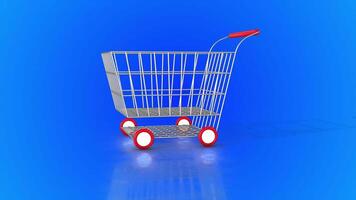 3D Shopping Trolley Zooming Towards the Camera. Shopping Cart 3D Animation. 4K video