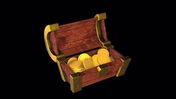 3D Chest Box with Coins Rotating on a Transparent Background. Seamless Loop. 4K video