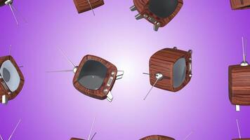 3D Retro TVs Falling on a Purple Background. 3D Retro TV Animation. 4K video
