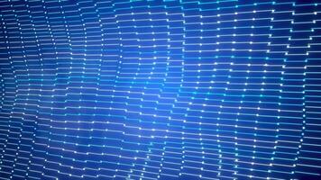 Dynamic Blue Digital Particle Waves Forming Futuristic Grid Patterns. AI Voice. 4K video