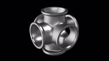 3D Metal Cross Pipe Rotating on a Transparent Background. Seamless Loop. 4K video