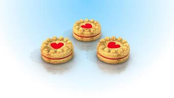 Heart Shaped Cookies on a Reflective Floor. Biscuit 3D Animation. Deserts. 4K video